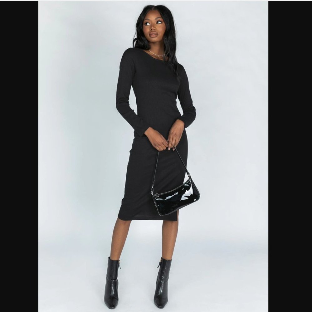 Princess Polly Lioness Black Don't Blame Me Long Sleeve Side Slit Dress S - Picture 2 of 8